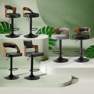 Oikiture Bar Stools Gas Lift Kitchen Dining Chair Stool Swivel PU Leather x2/x4 - Picture 1 of 88