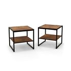 2PCS Industrial 2Tier Nightstand End Side square Table Living Room W/Open Shelf