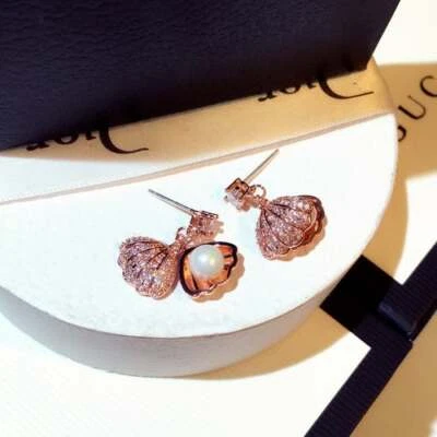 Pendientes colgantes de moda para mujer rellenos de oro rosa concha joyería nuevos Foto 1 de 2