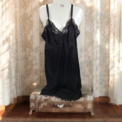 Vestido sin Mangas Completo Vintage GOSSARD ARTEMIS Negro NYLON Borde de Encaje Talla 40B Alto Foto 1 de 4