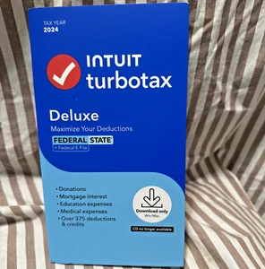 Intuit TurboTax Deluxe 2024 Federal State E-File & Win/Mac Sealed retail Downloa - Picture 1 of 7