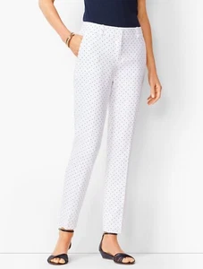 NEW $119 TALBOTS White, Navy Dot Linen Slim Ankle Pants Sz 16 - Picture 1 of 6