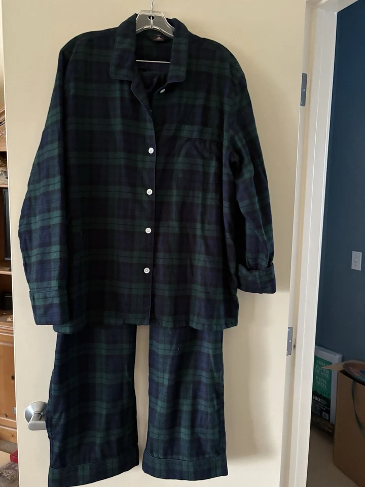 J crew Flannel Pajama Set Blue Green Black Tartan Plaid Cotton Unisex XXL    NEW - Image 1 of 2
