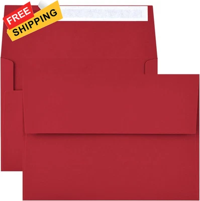 Pacote com 50 envelopes vermelhos auto-selantes - Tamanhos 5x7, A7 - A7 (5,25x7,25 polegadas), vermelho  - Imagem 1 de 4