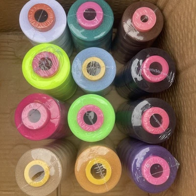Clearance SALE Lot Box of 12 Big Spools Sewing Thread T27 Quality Assorted Color - Image 1 of 4
