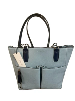 NWT ($198 Retail) CALVIN KEIN Elaine Zip 3 Compartment Purse Light Blue / Navy - Image 1 of 4