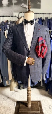 LNWOT SPECTACULAR Gray + Blue Check Wool/Cashmere Kiton Sport Coat 42R US 52R IT - Image 1 of 4