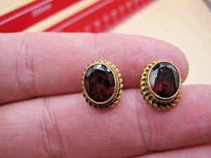 Vintage Chunky 9k Yellow Gold Stud Earrings With Garnets In The Georgian Style - Picture 1 of 5