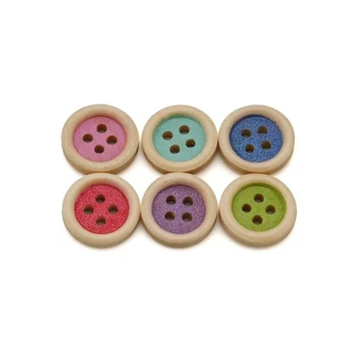 50pcs Wooden Buttons, 4-Hole, Assorted Colors, for Sewing & DIY Crafts 15mm - Image 1 of 4