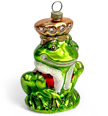 Frog Glass Ornament, Green Toad Christmas Ornament Princess Frog Winter Decor 4" Foto 1 de 4
