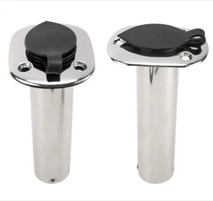 2X Stainless Steel Boat Fishing Rod Holder Flush Mount with Rubber Cap 90 Degree - Picture 1 of 10