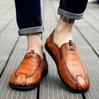 men genuine cow leather waterproof comfy non slip soft slip on casual oxfords