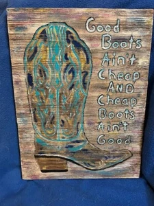 Hand Painted Wooden Cowboy B. Wall Plaque Plank Pine/12in 16in Unique/ Offers W. - Picture 1 of 2