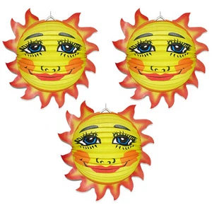 3x XL SONNEN LAMPION (45cm) Hawaii Geburtstag Party Deko Kerzen Laternen Umzug - Bild 1 von 4
