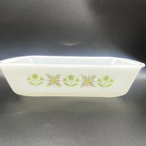 Vtg FIRE KING Casserole Dish 441 Meadow Green 1qt Floral Baking Cooking MCM USA - Picture 1 of 9
