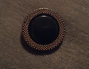 BUTTONS ETC #GL10601 BLACK/GOLD GLASS--SHANK--1 1/8"--4 PIECES - Picture 1 of 2
