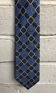 Coach Tie Silk Blue Gold / Yellow Made in Italy Geometric L54" W3 5/8" EUC - Picture 1 of 8