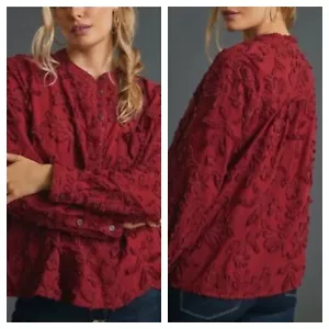 Pilcro Whitney Trapez Damen burgunderrot bestickt Blumen Knopfleiste Bluse Small - Bild 1 von 9