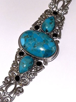 QVC Turquoise Bracelet Sterling with Onyx Accents NF Chapal Zenray  Designer - Image 1 of 4