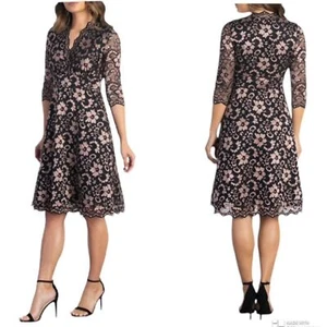 NEW Kiyonna Lace Cocktail Party Dress A-Line Black and Rose Gold Size Large - Picture 1 of 14