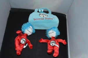 Dr. Seuss Cat In The Hat Plush Dolls Thing 1 And Thing 2 Stuffed  & Bag 8" J9 - Picture 1 of 2