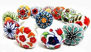 Cabinet Knobs Pulls Lot of 10 Hand Painted Colorful Ceramic Drawer Door Handles - Picture 1 of 5
