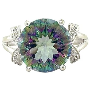 Mystic Topaz with Diamond Accents 14k White Gold Ring 4.5g Size 8.25 - Picture 1 of 7