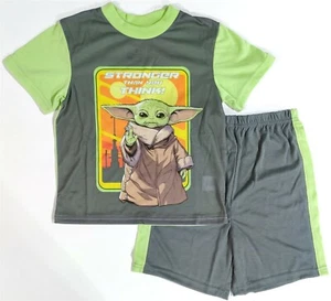 Star Wars Pajamas Boys Medium 8 the Mandalorian Baby Yoda Shirt Shorts PJs Gift - Picture 1 of 4