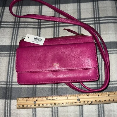 NEW FOSSIL TESSA STRING, FUCHSIA LEATHER,STRING CROSSBODY HAND BAG,CLUTCH - Image 1 of 4