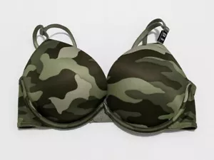 Victoria's Secret Pink Wear everywhere Super Push-up-Bra Green Camo 32 B - Picture 1 of 12