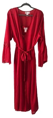 Sexy Camisón Amoureuse 1X Rojo Satinado Gasa Encaje Largo Sumergir Camisón con Bata Foto 1 de 4