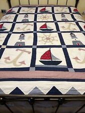 Queen Comforter Nautical Theme Sail Boats Anchor Lighthouse 82â€� X 84â€�