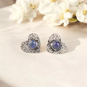 Lapis Lazuli Gemstone 925 Sterling Silver Earrings Oxidized Jewelry For Mother - Picture 1 of 3