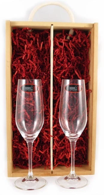 Two Champagne Riedel Crystal Glasses in a twin wooden box - Image 1 of 1