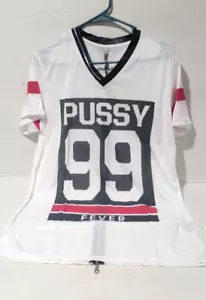 ¡Nuevo!! Camiseta gráfica "Pussy 99 Fever" estilo club DJ mujer túnica midi talla mediana - Imagen 1 de 2