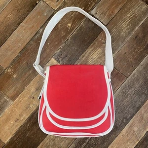 Vintage 1970s 1980s Victoria USA Red Canvas Purse -Saddle Bag Retro - Picture 1 of 8