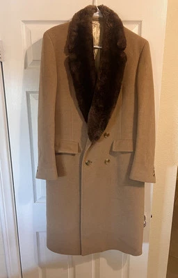 Vintage Bill Blass Men’s Top Coat, Sz 39R, Shearling Collar, USA Super Rare 80s - Image 1 of 4