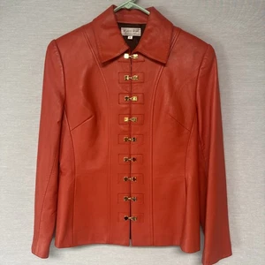 St John Sport 100% Lederjacke - Gr. P / Small - LESEN orange goldfarbene Verschlüsse - Bild 1 von 12