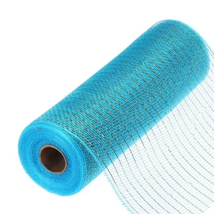 Malla de arpillera de polietileno brillante de 10 pulgadas para cinta de malla 10 yardas azul lago y dorado - Imagen 1 de 7