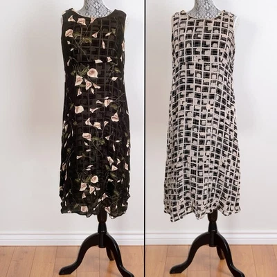 Vtg 90s Dress Grunge Reversible Plaid Black Whimsigoth Midi Maxi Medium Petite - Image 1 of 4