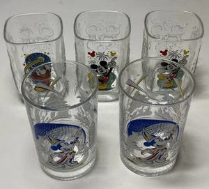 5 VTG Walt Disney World Magic Fantasia Mickey Mouse Glass Tumbler Set Lot 2000 - Picture 1 of 20