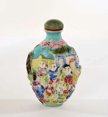 Figura botella tabaco porcelana relieve rosa familia china años 30 Mk Foto 1 de 4