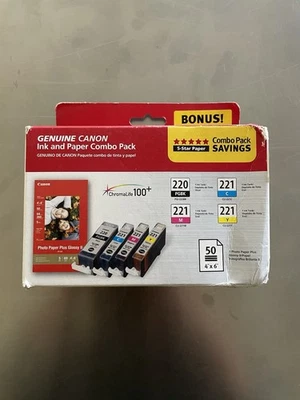 NUEVO paquete combinado de tinta Canon PGI-220/CLI-221 con papel fotográfico OEM sellado de fábrica Foto 1 de 4