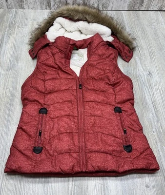 Chaleco acolchado Green Tea para mujer mediano rojo naranja forrado capucha desmontable Foto 1 de 4