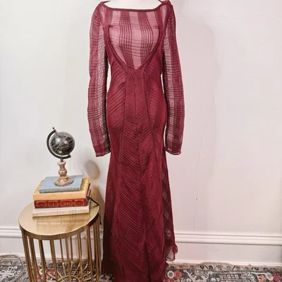 Vestido maxi Roland Mouret Roka xadrez plissado granada malha EUA 2 Reino Unido 6 novo com etiquetas - Imagem 1 de 4