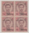 Siam Thailand King Rama V 2nd Issue Surcharged 14 Satangs on 12 Atts Block of 4