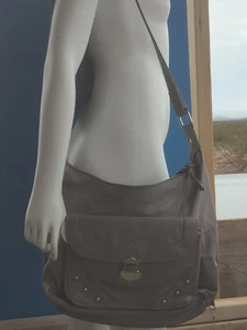 Grey Roma Shoulder Bag Med Size Silver Tone Hardware Side Tablet Long Pocket - Picture 1 of 14