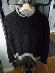 ITALIAN MELANGE BLACK/GREY ANGORA/WOOL/ACRYL BLEND CHUNCKY BOXY SWEATER SIZE XL - Picture 1 of 5