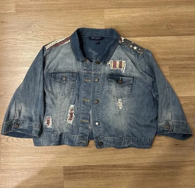 Vtg Rocawear Jacket Medium Blue Denim Casual Jean Crop 3/4 Sleeve Button Womens - Imagem 1 de 4