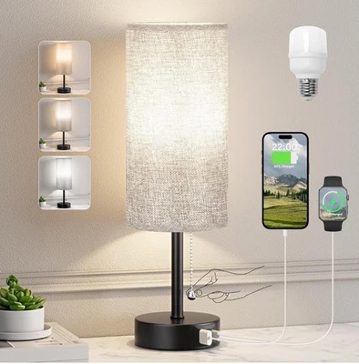 Abajur de cabeceira abajur de mesa suporte noturno lâmpada de leitura de mesa com USB A  - Imagem 1 de 4